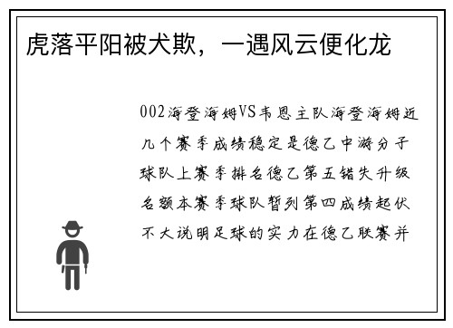 虎落平阳被犬欺，一遇风云便化龙